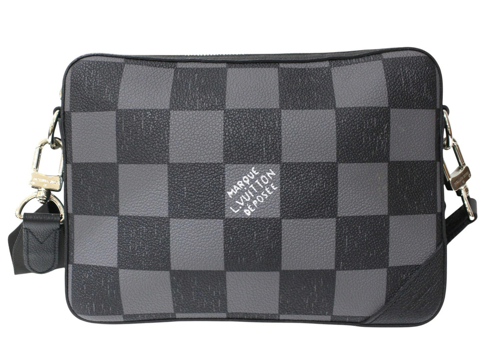 LOUIS VUITTON Trio Messenger Crossbody Bag Damier Checkerboard Black Gray LV
